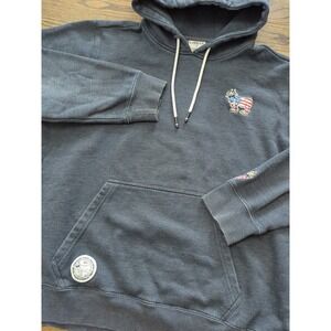 Goat USA Men's L Gray Hoodie Pullover Sweatshirt Pockets American Flag Goat